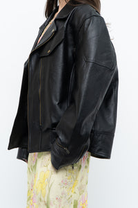 Vintage x Black Pebbled Leather Biker Jacket (M, L)