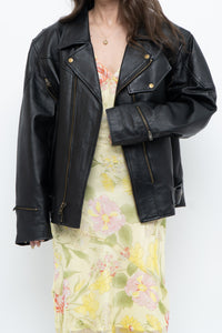 Vintage x Black Pebbled Leather Biker Jacket (M, L)