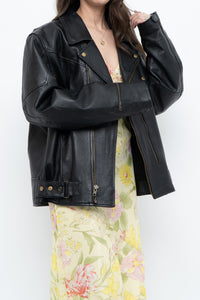 Vintage x Black Pebbled Leather Biker Jacket (M, L)