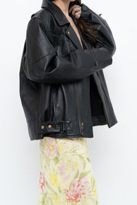 Vintage x Black Pebbled Leather Biker Jacket (M, L)