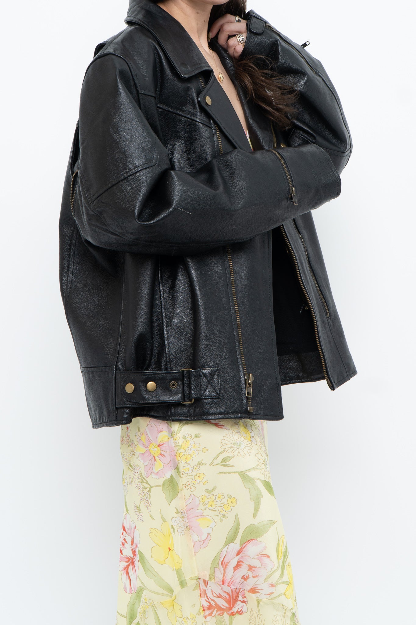 Vintage x Black Pebbled Leather Biker Jacket (M, L)
