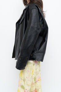 Vintage x Black Pebbled Leather Biker Jacket (M, L)