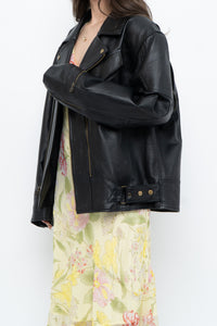 Vintage x Black Pebbled Leather Biker Jacket (M, L)