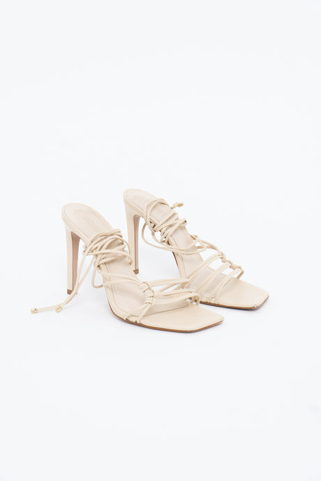 SCHUTZ x Cream Leather Strappy Sandals (7.5, 8)