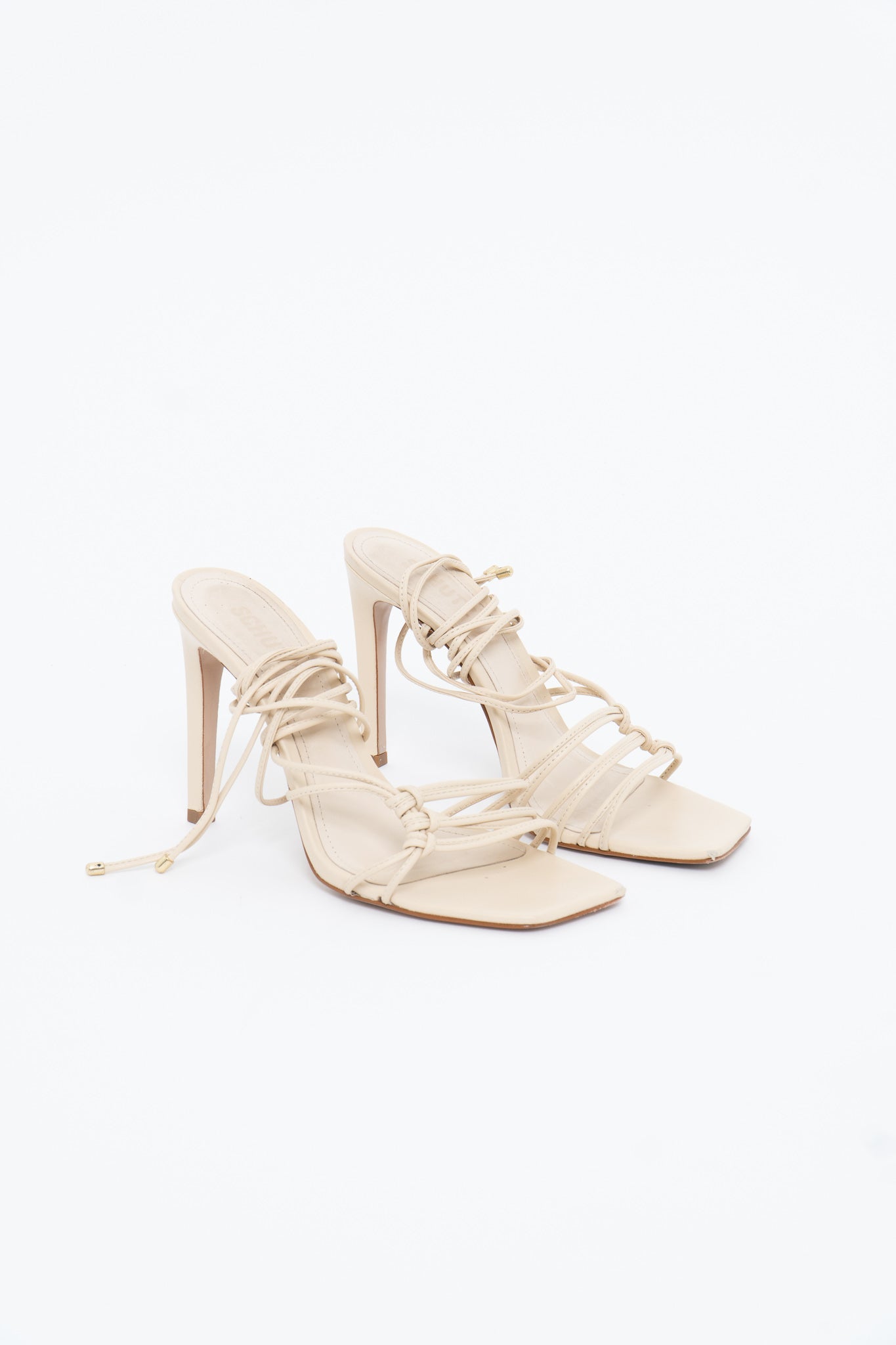 SCHUTZ x Cream Leather Strappy Sandals (7.5, 8)