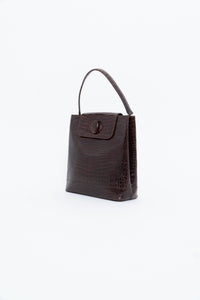 Vintage. BARBARA MILANO Brown Leather Croc Purse
