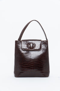 Vintage. BARBARA MILANO Brown Leather Croc Purse