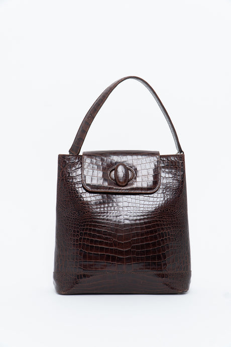 Vintage. BARBARA MILANO Brown Leather Croc Purse