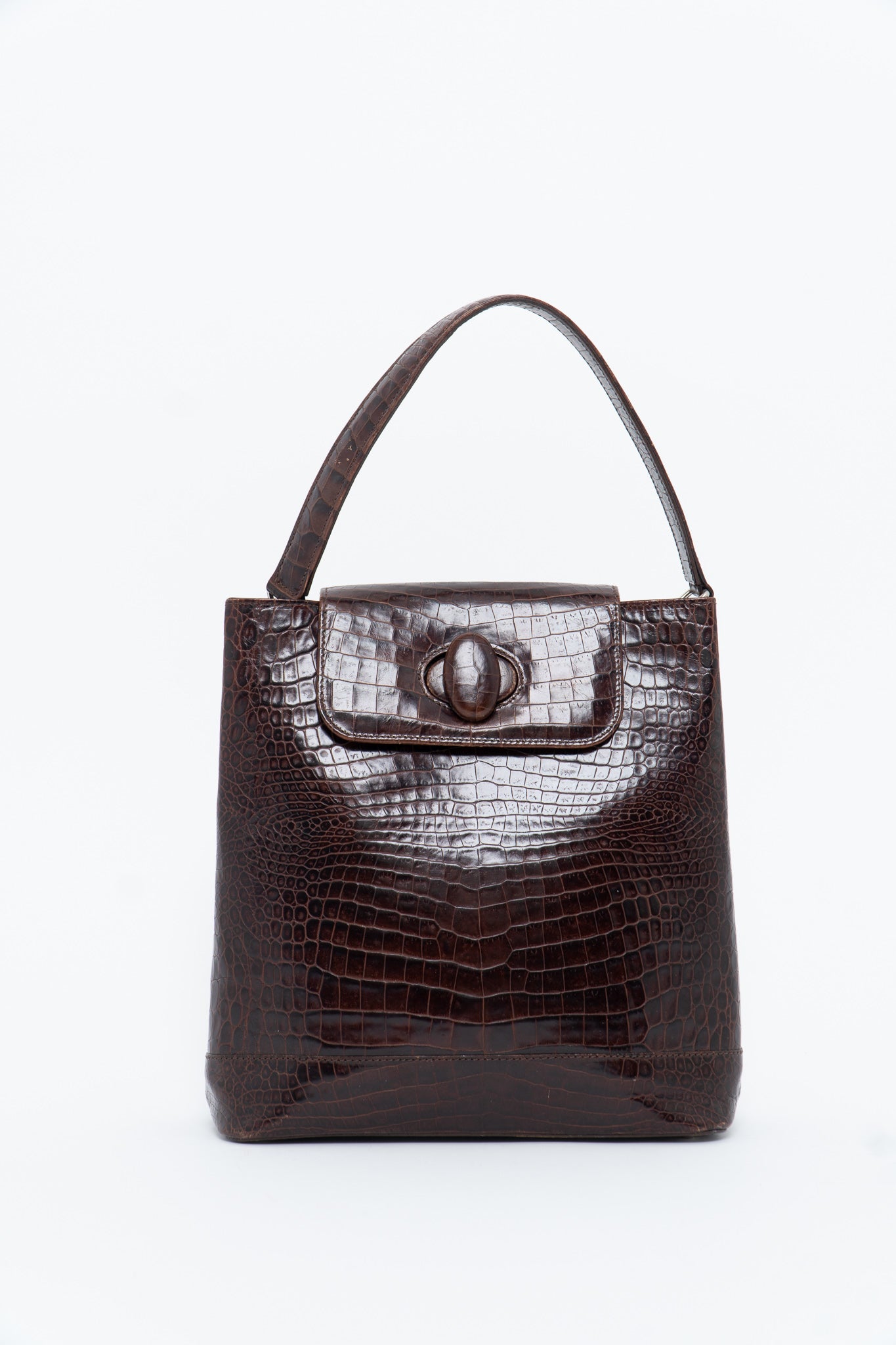 Vintage. BARBARA MILANO Brown Leather Croc Purse