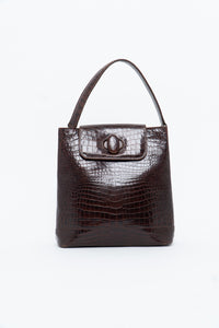 Vintage. BARBARA MILANO Brown Leather Croc Purse