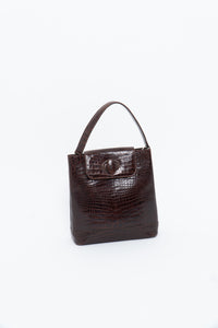 Vintage. BARBARA MILANO Brown Leather Croc Purse
