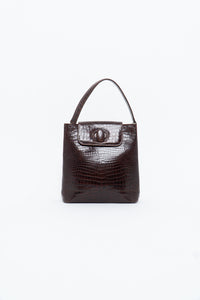 Vintage. BARBARA MILANO Brown Leather Croc Purse