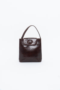 Vintage. BARBARA MILANO Brown Leather Croc Purse