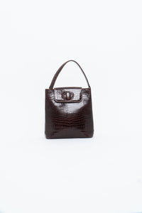 Vintage. BARBARA MILANO Brown Leather Croc Purse