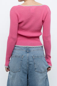 Vintage x Made in Hong Kong x Pink, Silver Metallic Fitted Cardigan (XS, S)