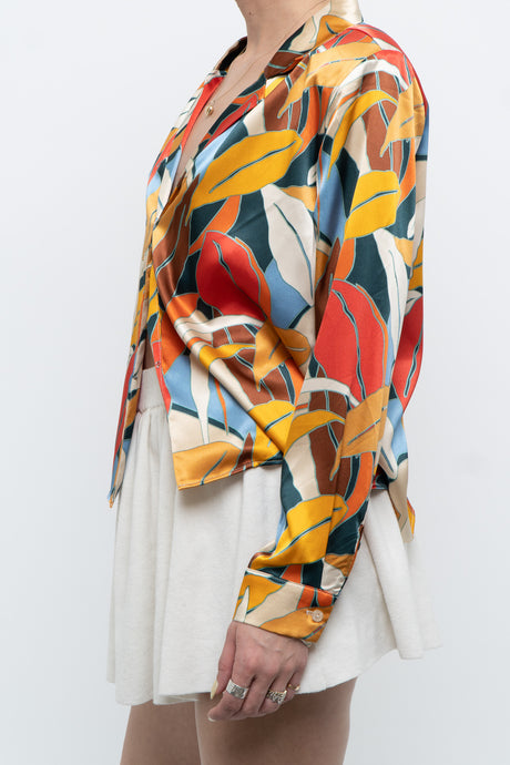 Modern x Colourful Patterned Silk-Feel Blouse (XS-M)