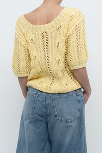 Vintage x Yellow Handknit Cotton Short Sleeve Sweater