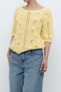 Vintage x Yellow Handknit Cotton Short Sleeve Sweater