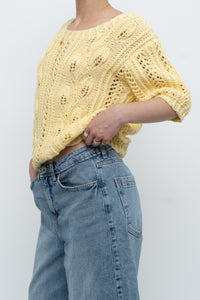 Vintage x Yellow Handknit Cotton Short Sleeve Sweater
