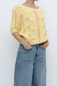 Vintage x Yellow Handknit Cotton Short Sleeve Sweater