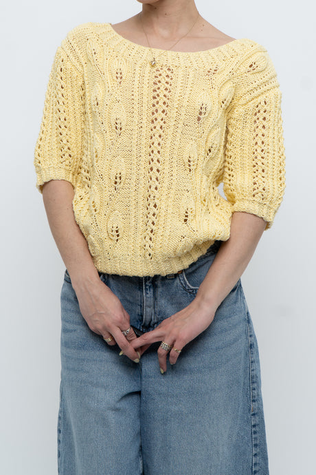 Vintage x Yellow Handknit Cotton Short Sleeve Sweater