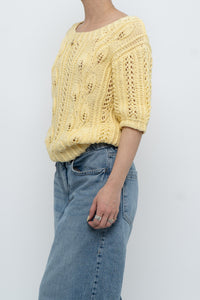 Vintage x Yellow Handknit Cotton Short Sleeve Sweater