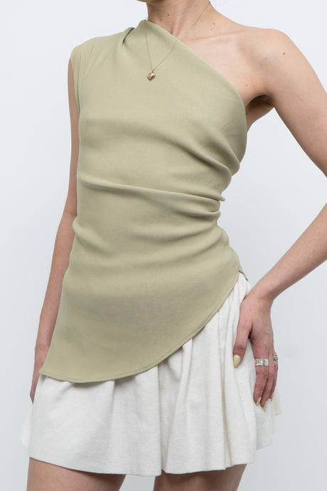 ZARA x Pale Green One-Shoulder Fitted Top (M)