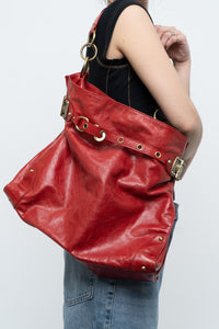 Vintage x DELLA Red Leather Oversized Purse