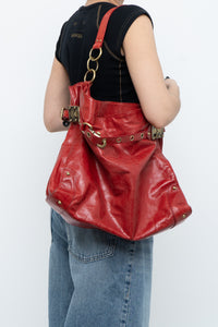 Vintage x DELLA Red Leather Oversized Purse