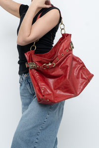 Vintage x DELLA Red Leather Oversized Purse
