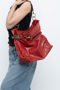 Vintage x DELLA Red Leather Oversized Purse