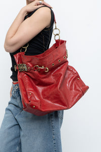 Vintage x DELLA Red Leather Oversized Purse