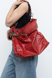 Vintage x DELLA Red Leather Oversized Purse
