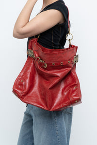 Vintage x DELLA Red Leather Oversized Purse