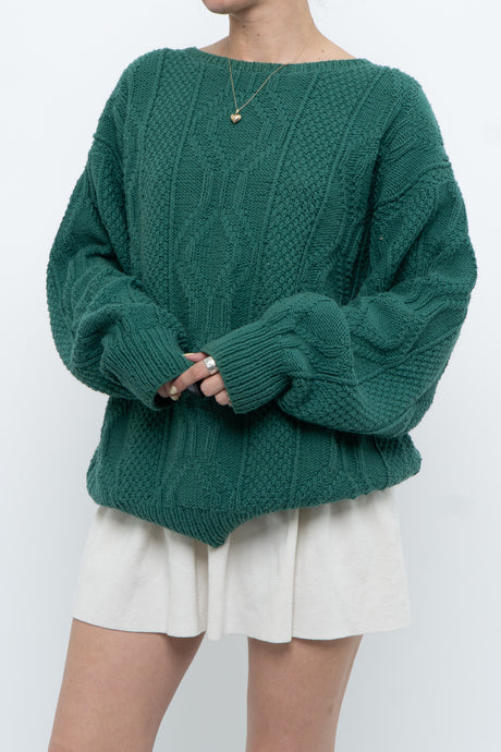 Vintage x Green Cableknit Cotton Oversized Sweater (XS-XL)