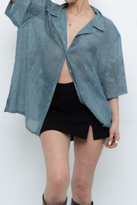 Vintage x Made in Canada x Teal Semi-Sheer Patterned Blouse (XS-XXL)