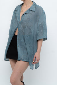 Vintage x Made in Canada x Teal Semi-Sheer Patterned Blouse (XS-XXL)