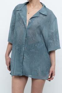 Vintage x Made in Canada x Teal Semi-Sheer Patterned Blouse (XS-XXL)