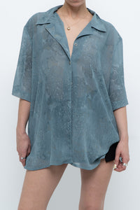 Vintage x Made in Canada x Teal Semi-Sheer Patterned Blouse (XS-XXL)