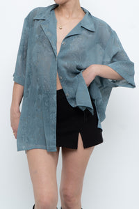 Vintage x Made in Canada x Teal Semi-Sheer Patterned Blouse (XS-XXL)