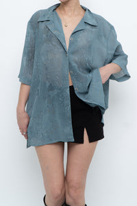Vintage x Made in Canada x Teal Semi-Sheer Patterned Blouse (XS-XXL)
