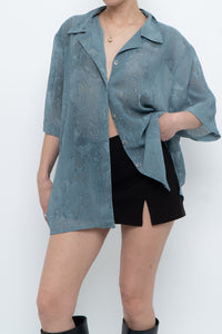 Vintage x Made in Canada x Teal Semi-Sheer Patterned Blouse (XS-XXL)