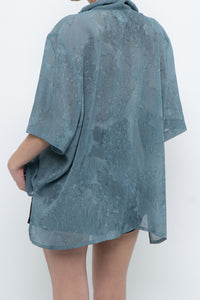 Vintage x Made in Canada x Teal Semi-Sheer Patterned Blouse (XS-XXL)