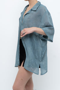 Vintage x Made in Canada x Teal Semi-Sheer Patterned Blouse (XS-XXL)