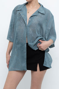 Vintage x Made in Canada x Teal Semi-Sheer Patterned Blouse (XS-XXL)