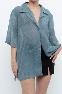 Vintage x Made in Canada x Teal Semi-Sheer Patterned Blouse (XS-XXL)