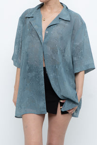 Vintage x Made in Canada x Teal Semi-Sheer Patterned Blouse (XS-XXL)