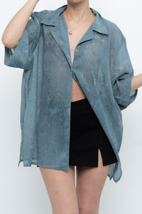Vintage x Made in Canada x Teal Semi-Sheer Patterned Blouse (XS-XXL)