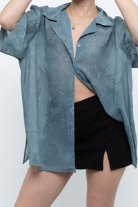 Vintage x Made in Canada x Teal Semi-Sheer Patterned Blouse (XS-XXL)