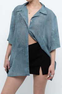 Vintage x Made in Canada x Teal Semi-Sheer Patterned Blouse (XS-XXL)
